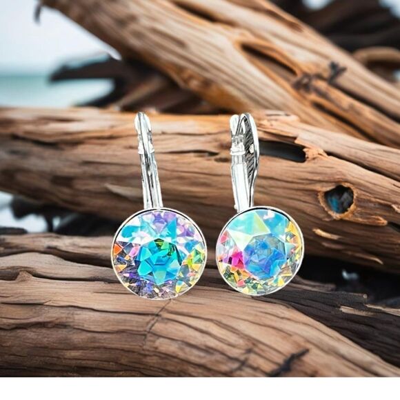 Handcrafted Bella earrings with aurora borealis Swarovski crystal - Picture 2 of 4